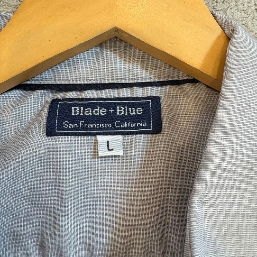 Blade + Blue Mens Short Sleeve Button Down Shirt Grey Micro Check Large SF USA - Picture 5 of 11